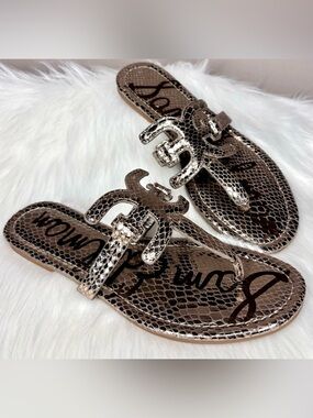 SAM EDELMAN Metallic Snake-Embossed Sandals